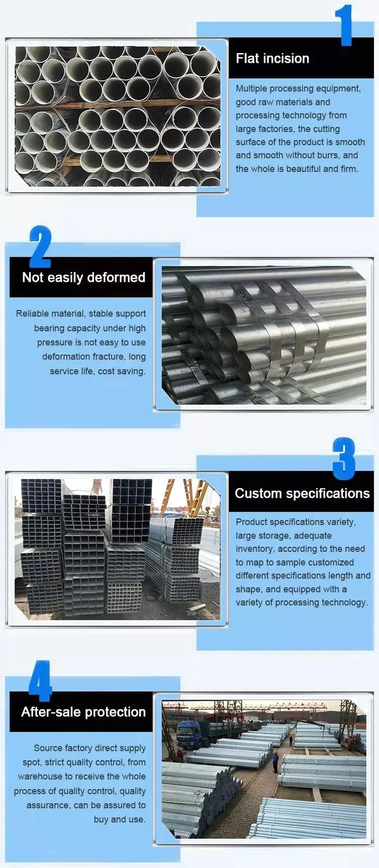 Prime Quality Material Round Square Customized ASTM A693 S17400 304 316 201 A106 Q235 Dx51d Welded Galvanized Pipe Tube